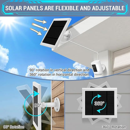 IP65 Solar Panel Outdoor for Ring Cameras (White 2P) Spotlight Cam Plus/Pro(Battery) Stick Up Cam/Pro Wireless Outdoor with 10FT/3M Long Cable Dustproof Waterproof