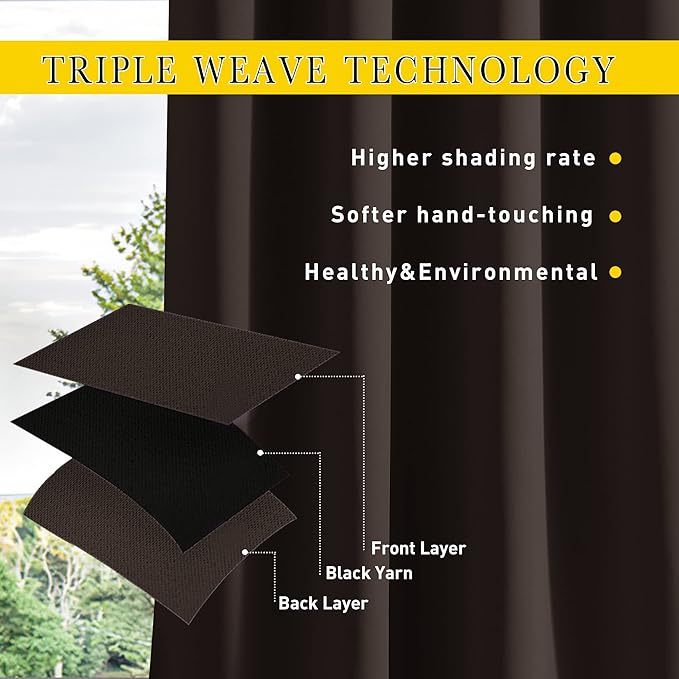 NICETOWN 2 Panels Outdoor Curtains for Patio Waterproof & Windproof, Thermal Insulated Top & Bottom Grommet & Back Tab Sun Blocking Outdoor Drapes with Fixed Rope for Gazebo, Toffee Brown, W66 x L90
