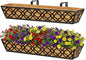 Y&M 30 inch Window Planter Box 2Pcs Iron Window Deck Railing Planter with Coco Liner, Metal Horse Troughs Fence Planter for Outdoor Balcony Rail Fence Porch Patio