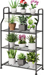 Kitsure Plant Stand Indoor & Outdoor - 4-Tier Metal Plant Shelf with Adjustable Leveling Feet, Easy to Assemble Planter Stand for Patio, Balcony, or Garden (Black, 27" x 11.4" x 41.6")