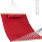 Lazy Daze Hammocks 12 FT Double Quilted Fabric Hammock with Spreader Bar and Detachable Pillow, 2 Person Hammock, 450lbs Weight Capacity, Burgundy