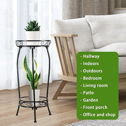 2-Pack Plant Stand Indoor Outdoor,Tall Black Metal Rustproof Stable Plant Stands,2 Tier 27.1 inch Multiple Plant Rack for Planter Corner Garden Living Room & Garden