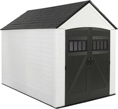 Rubbermaid Resin Outdoor Storage Shed With Floor (7 x 10.5 Ft) Weather Resistant, White, Organization for Home/Backyard/Garden Tools/Lawn Mower/Bike Storage/Pool Supplies
