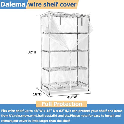 Waterproof Shelf Cover,Durable Dustproof Storage Wire Rack Covers,Outdoor Shelving Covers for Wire Shelves with Zipper 48''x18''x82'',Clear,Cover Only