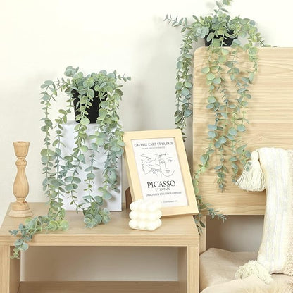 COCOBOO 3pcs Hanging Fake Plants, Artificial Hanging Plants Fake Potted Eucalyptus for Wall Room Home Patio Indoor Outdoor Decor