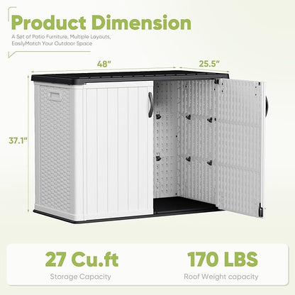 Storage Shed, 26 Cu Ft White Resin Cabinet with Magnetic Door Closure