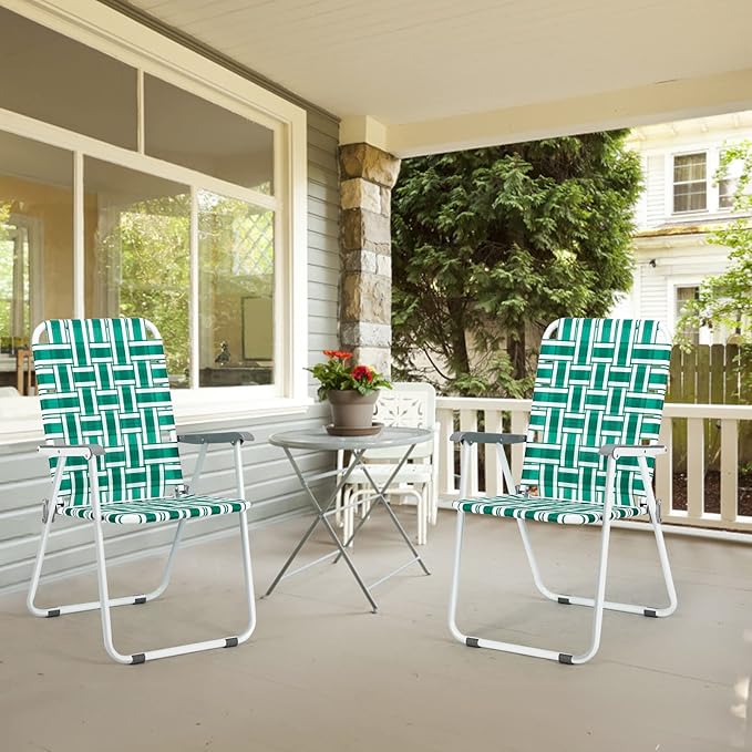 Folding Chairs for Lawn and Camping, Green Metal Frame with Breathable Web