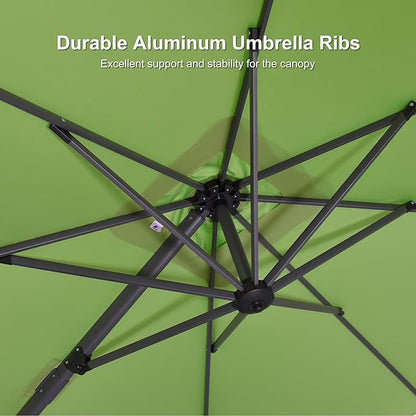 PURPLE LEAF 8' X 8' Patio Umbrella for Pool 7' High Offset Outdoor Cantilever Umbrella Swimming Pool Umbrella with 360°Rotation for Poolside Apple Green