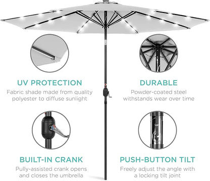 Best Choice Products 10ft Solar Polyester LED Lighted Patio Umbrella w/Tilt Adjustment and UV-Resistant Fabric