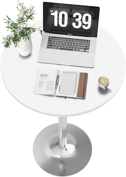 Flamaker Round Bistro Pub Table Modern Style Metal Base MDF Top Cocktail Bar Table Counter Bar Height for Pub, Dining Room, Party (4, White-Silver)