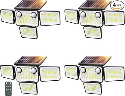 4500LM Solar Lights Outdoor Waterproof, 254 LED Solar Flood Lights Outdoor with 2 Motion Sensor, 4 Heads Security Light with Remote Control for Yard Outside House Garage 4 Pack
