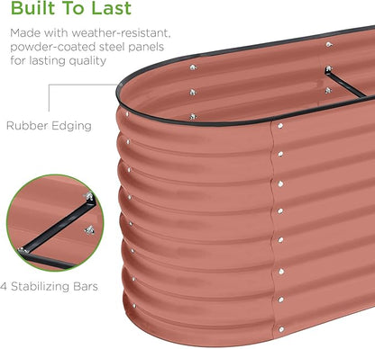 Best Choice Products 8x2x2ft Metal Raised Garden Bed, Oval Outdoor Deep Root Planter Box for Vegetables, Herbs w/ 4 Support Bars, 215 Gal Capacity - Terracotta