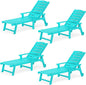 LUE BONA Outdoor Chaise Lounge Chairs Set of 4, 79'' Oversized HDPS Chaise Lounger, 5 Positions Adjustable Lounge Chairs, Pool Lounge Chair with Wheels for Poolside, 3 Year Warranty, Aruba Blue