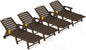Ciokea Outdoor Lounge Chair Set of 4, All Weather Patio Chaise Lounge Chair for Outside, HDPE Chair with Rolling Wheels & Cup Holder, 5 Position, Deck, Pool, Dark Brown