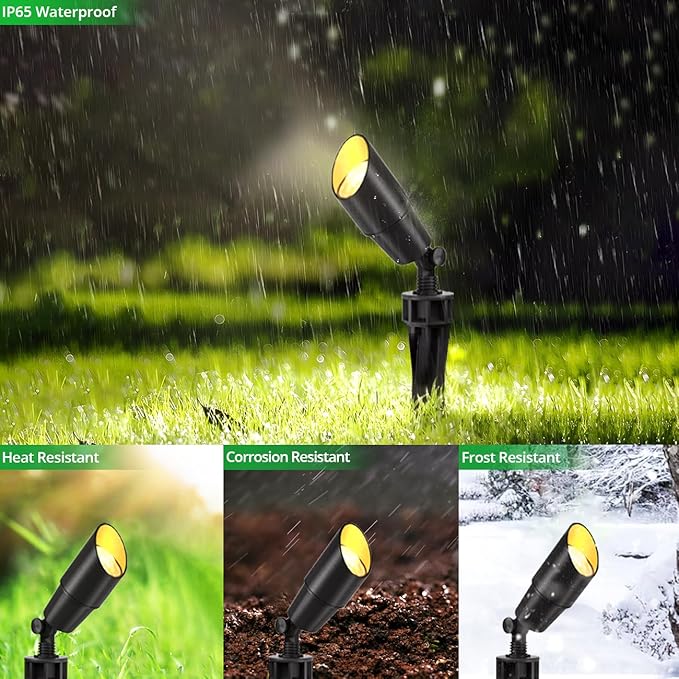 Wowlite 12V Low Voltage Landscape Lighting, Adjustable LED Outdoor Spotlights for House, IP65 Waterproof Matte Black Aluminum Garden Lighting for Trees, Yard, Patio (5W 2700K Warm White Bulb Included)