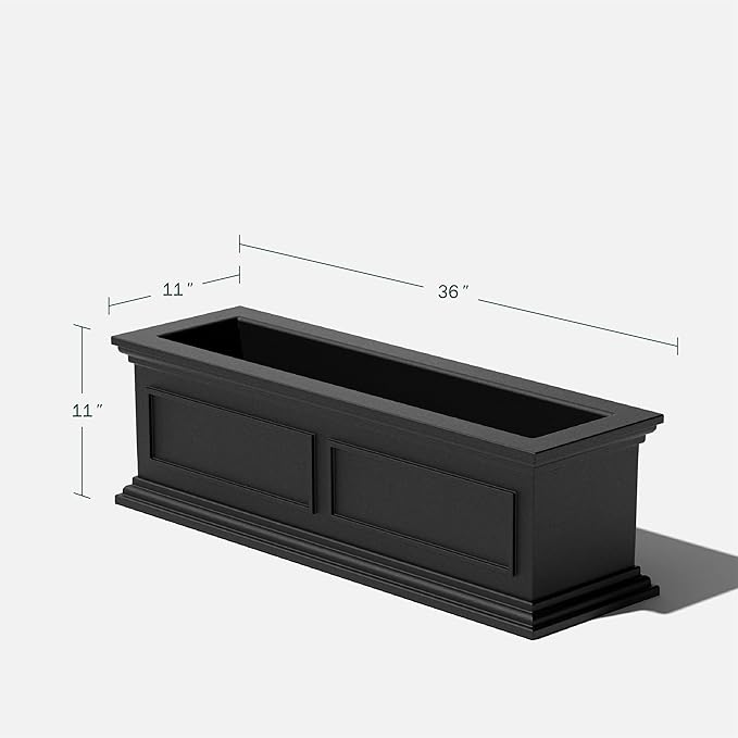 Veradek Brixton Window Box Plastic Planter - Large Rectangular Planter for Outdoor Balcony/Windowsill | Crack-Resistant All-Weather | Classic Estate Design for Flowers, Herbs, Succulents