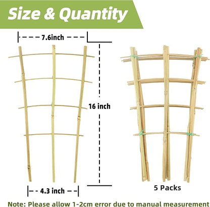 5 Pack 16" Bamboo Trellis for Climbing Plants-Natural Garden Ladder Fan -Shaped Plants Support Trellis for Potted Plant Decor in Door