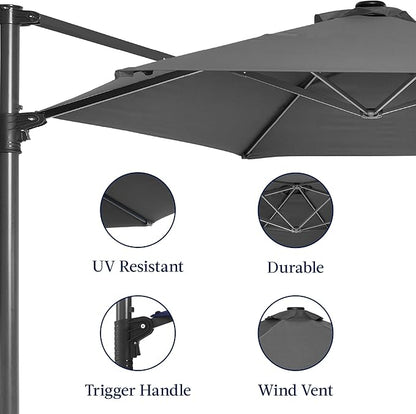 Best Choice Products 10ft Offset Cantilever Hanging Market Patio Umbrella, Smooth 360° Rotation, 8 Sturdy Ribs, Easy Adjustment - Gray