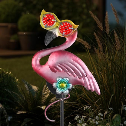 Solar Flamingo Yard Stakes 39.7" with Red Moving Eyeballs, Flamingo Solar Lights Outdoor for Pathway Patio Lawn Ornaments Garden Stakes