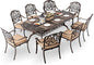 9-Piece Cast Aluminum Patio Furniture, Outdoor Dining Sets for 8 Include 87" Oval Patio Dining Table and 8 Stackable Chairs with Cushions & Umbrella Hole (Bronze)