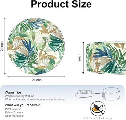 Inflatable Ottoman Stool D21 xH9 for Outdoor/Indoor Use, Water Repellent Patio Foot Rest Stool with Portable Handle,Round Pouf Ottoman Suitable for Garden,Deck and Camping - Lush Leaf Green
