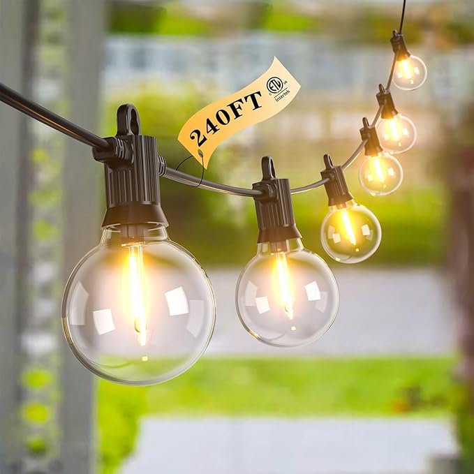 String Lights 240 FT Outdoor, 120 G40 LED Bulbs, IP65 Waterproof