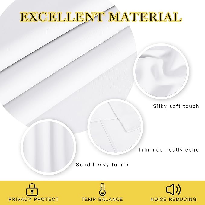 NICETOWN White Room Darkening Curtain 63 inches Long for Living Room - Grommet Solid Thermal Insulated Grommet Light Blocking Window Treatment for Bedroom (1 Panel, W46 x L63)