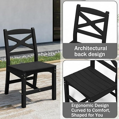 Outdoor Dining Set, HDPE 9-Piece Patio Table and Chairs Set, All-Weather Outdoor Dining Table Set for 8 with Umbrella Hole, Durable Patio Furniture Set with Chairs,Black