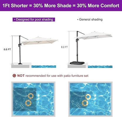 PURPLE LEAF 8' X 8' Patio Umbrella with Steel Plate Base for Pool 7' High Offset Outdoor Cantilever Umbrella Swimming Pool Umbrella with 360°Rotation for Poolside Beige