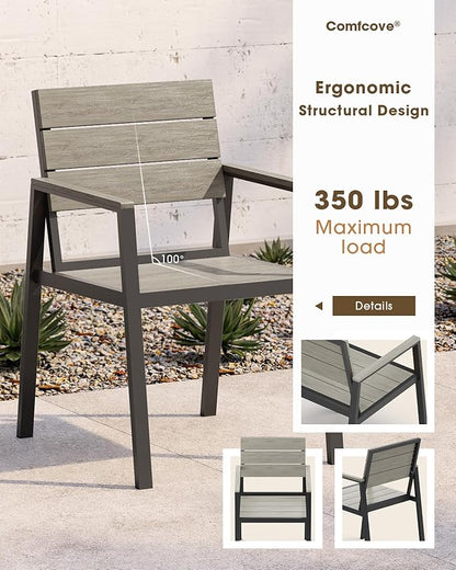 Outdoor Patio Dining Chairs Set of 2, Aluminum & HDPS All-Weather Dining Chiars for Deck, Lawn, Backyard, Pool (Classic Gray)