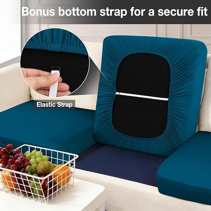 Cushion Covers, 14-Piece Stretch Outdoor Set in Peacock Blue