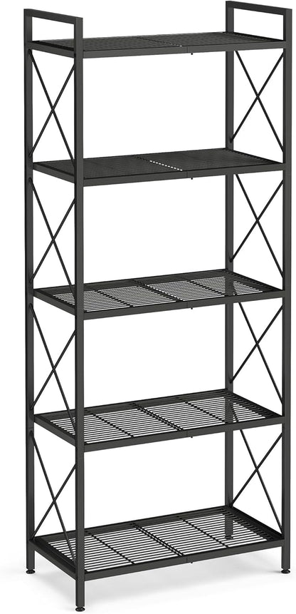 SONGMICS 5-Tier Metal Storage Rack, Shelving Unit with X Side Frames, Dense Mesh, 12.6 x 23.6 x 57.3 Inches, for Entryway, Kitchen, Living Room, Bathroom, Industrial Style, Ink Black UBSC165B01