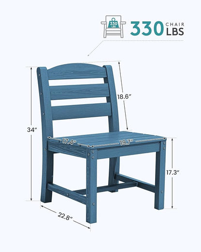 SERWALL Outdoor Dining Chairs Set of 4, All-Weather HDPE Patio Chair with 19.7" Widened Seat, for Backyard, Garden, Blue