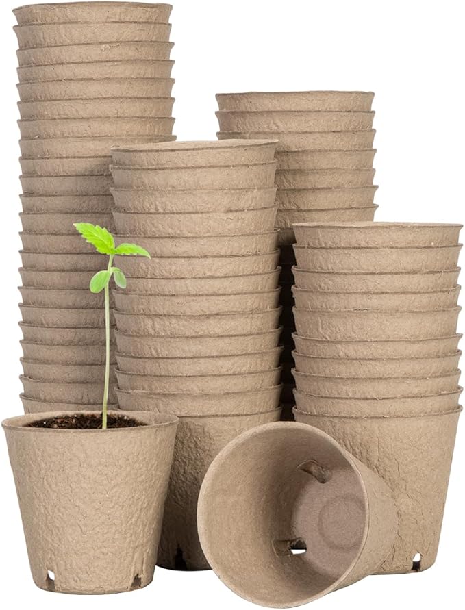 VIVOSUN Peat Pots, 60 Packs 3.15-Inch Seed Starting Pots with Drainage Holes, Round Nursery Pot, 20 Plant Labels for Flowers, Plants, Vegetables, 60Pcs