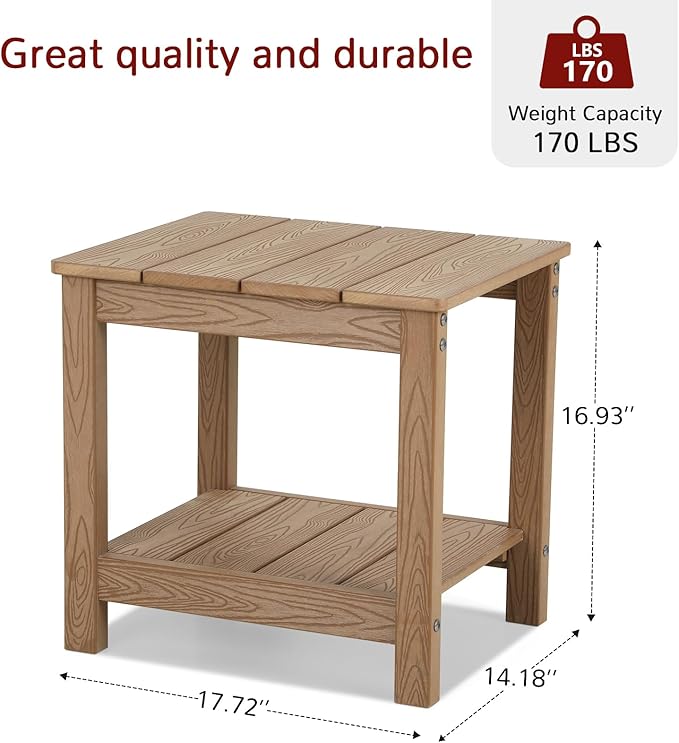Stoog Outdoor Side Table, Weather Resistant 2-Tier Rectangle Patio End Table, Easy Maintenance, Teak