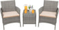 Greesum 3 Pieces Patio Furniture Sets Outdoor PE Rattan Wicker Chairs with Soft Cushion and Glass Coffee Table for Garden Backyard Porch Poolside, Gray and Beige