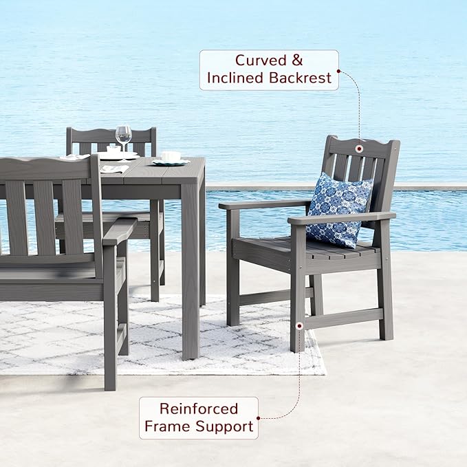 Stoog All-Weather Patio Dining Table for 6, Outdoor HIPS & Aluminum Frame Dining Table with 350 lbs Weight Capacity, Umbrella Hole, Grey