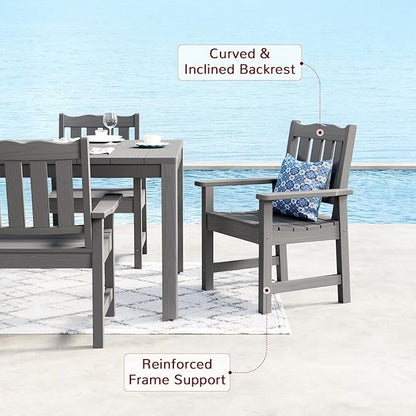 Stoog All-Weather Patio Dining Sets, 7 Pieces Patio Dining Table with Umbrella Hole, Waterproof Aluminum Frame Dining Table with 6 Outdoor Chairs Set, Low Maintenance, Grey