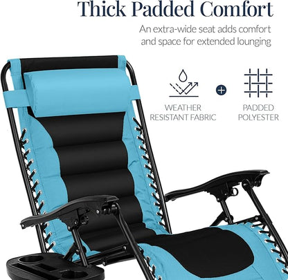 Best Choice Products Oversized Padded Zero Gravity Chair, Folding Outdoor Patio Recliner, XL Anti Gravity Lounger for Backyard w/Headrest, Cup Holder, Side Tray, Polyester Mesh - Light Blue/Black