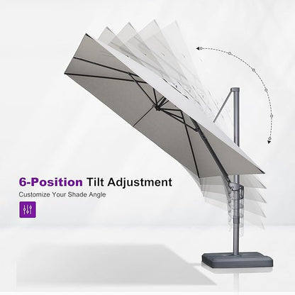 PURPLE LEAF 10' X 13' Rectangle Cantilever Umbrella with Base Outdoor Large Aluminum Patio Umbrella with 3-Year Fade Resistance Recycled Fabric and 360-degree Rotation for Deck Pool, Pebble Grey