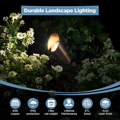 Gardencoin Solid Brass Outdoor Landscape Spotlight, 12V Low Voltage LED Spot Light Waterproof for Garden and Yard Uplighting, Bronze Heavy Duty Accent Lighting Fixture with 2700K Bulb, Single
