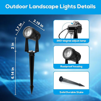 ZYAN Landscape Spotlights with Sensor, 5 Lighting Modes for Brightness Adjustment, Dimmable Timer Auto On Off, Low Voltage Outdoor IP65 Waterproof for Patio Yard Garden Pathway, Warm White (10 Pack)