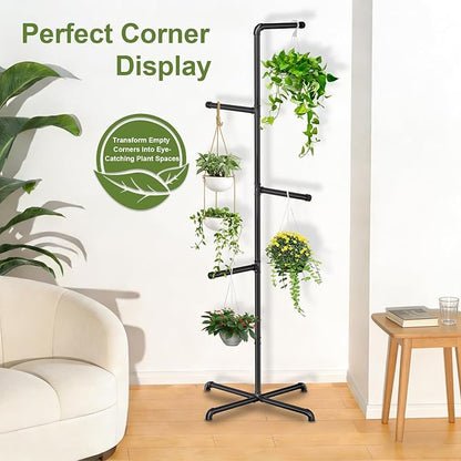 Hanging Plant Stand, Plant Hanger Indoor, Corner Hanging Plant Stand, Black Metal Holder for Bedroom, Living Room, Garden, Balcony (large)