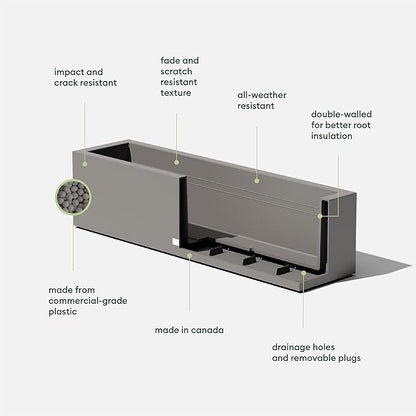 Veradek Block Series Window Box Planter - Rectangular Flower Pot for Indoor or Outdoor Window Sill/Balcony | All-Weather Use with Drainage Holes | Modern Décor for Succulents, Herbs, Small Plants
