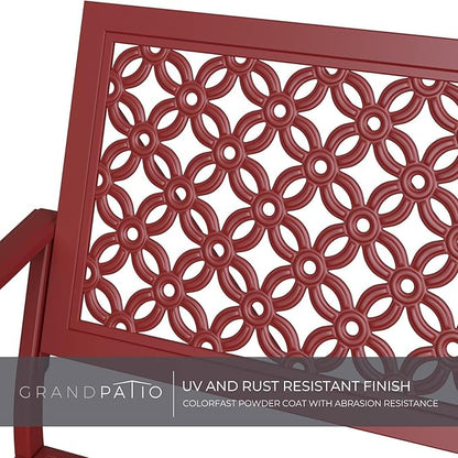 Grand patio Garden Bench, Outdoor Benches with Anti-Rust Metal Powder Coated Frame, Patio Bench for Front Porch Park Outside Furniture Decor, Cherry Red