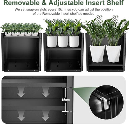 Metal Large Planter Box 26" L x 26" W x 26", Heavy Duty Tall Rectangle Outdoor Planter Box with Removable Insert Shelves for Porch, Garden, Patio, Yard (Black)