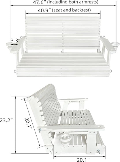 HDPE Porch Swing with 18/8 Stainless Steel Bolts, Ergonomic Design, Ultra Weather-Resistant, Heavy Duty 1200 LBS, for Outdoor Patio Garden Yard (Vanilla White)