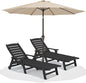 SERWALL Patio Chaise Lounge Chair Set of 2 with 9FT Patio Umbrella, 78'' HDPE Outdoor Lounger, Poly Lounge Chair with Rolling Wheels & Cup Holder for Pool,Obsidian Black (Umbreall Base not Included)