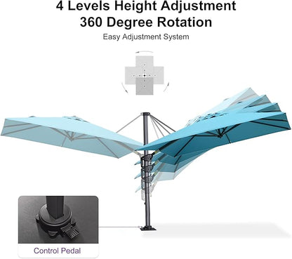 PURPLE LEAF 8' X 8' Patio Umbrella with Steel Plate Base for Pool 7' High Offset Outdoor Cantilever Umbrella Swimming Pool Umbrella with 360°Rotation for Poolside Turquoise Blue