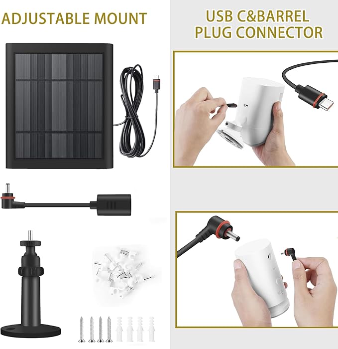 2 Pack - Solar Panel for Ring Security Camera Spotlight Cam Plus/Pro(Battery) Stick Up Cam/Pro Wireless Outdoor with 10FT/3M Long Cable Dustproof Waterproof BK